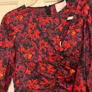 NWT 5a7 cinq a sept Calls Lily Red Cutout Blouse SM
